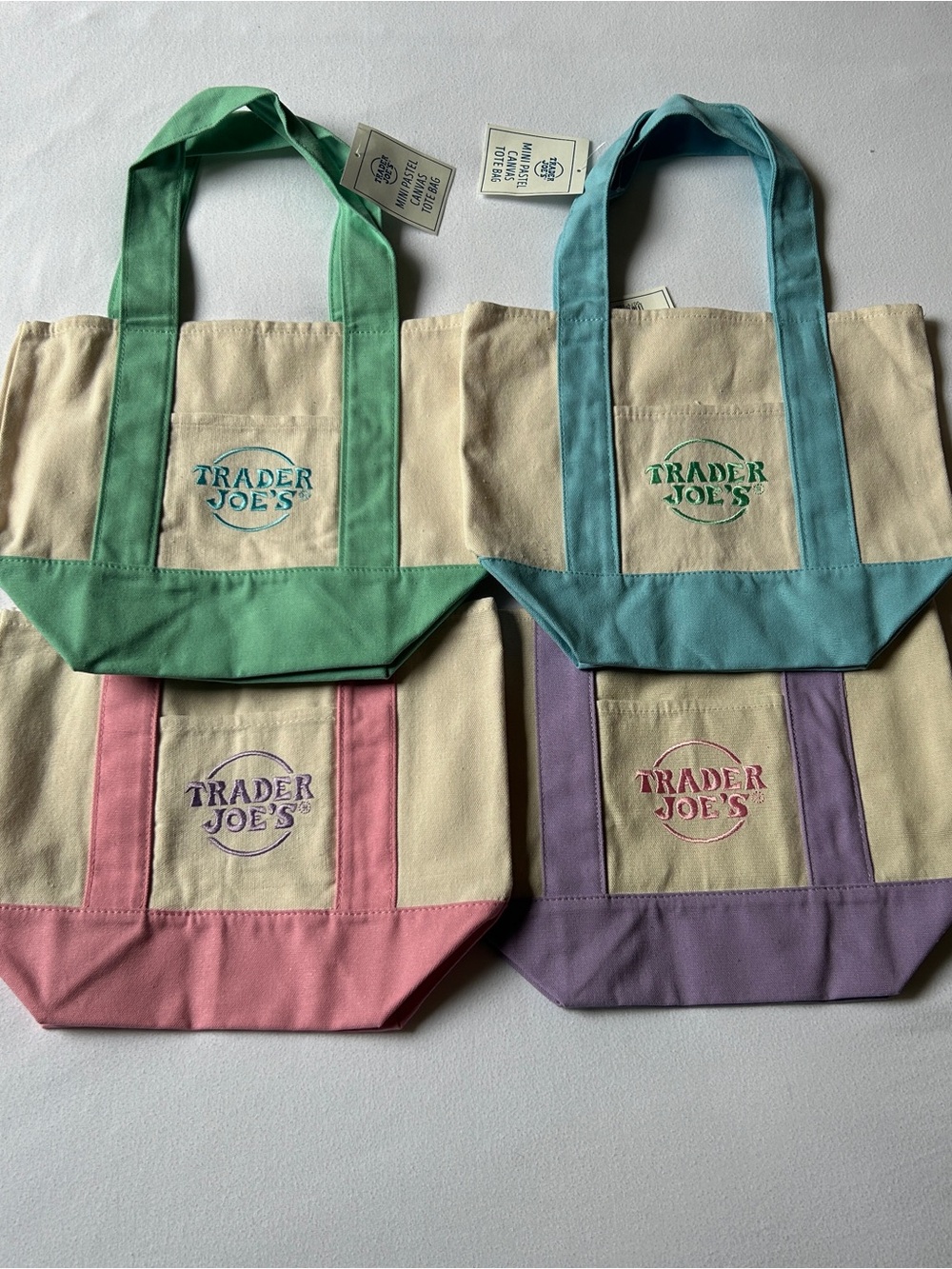 Trader Joe's Pastel Canvas Tote - Green, Blue, Pink, Purple